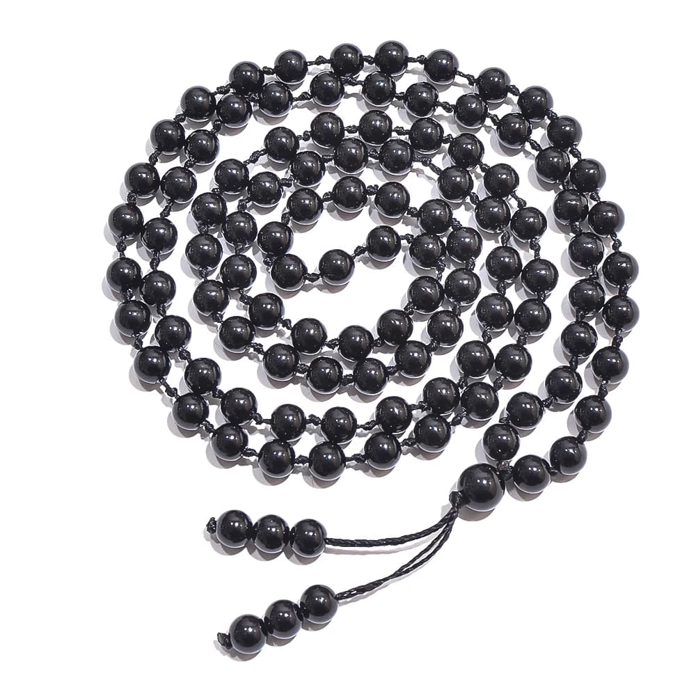 8mm Black Onyx Knoted 108 Mala Beads Prayer Necklace Meditation Yoga Japamala Rosary for Men and Women - 5