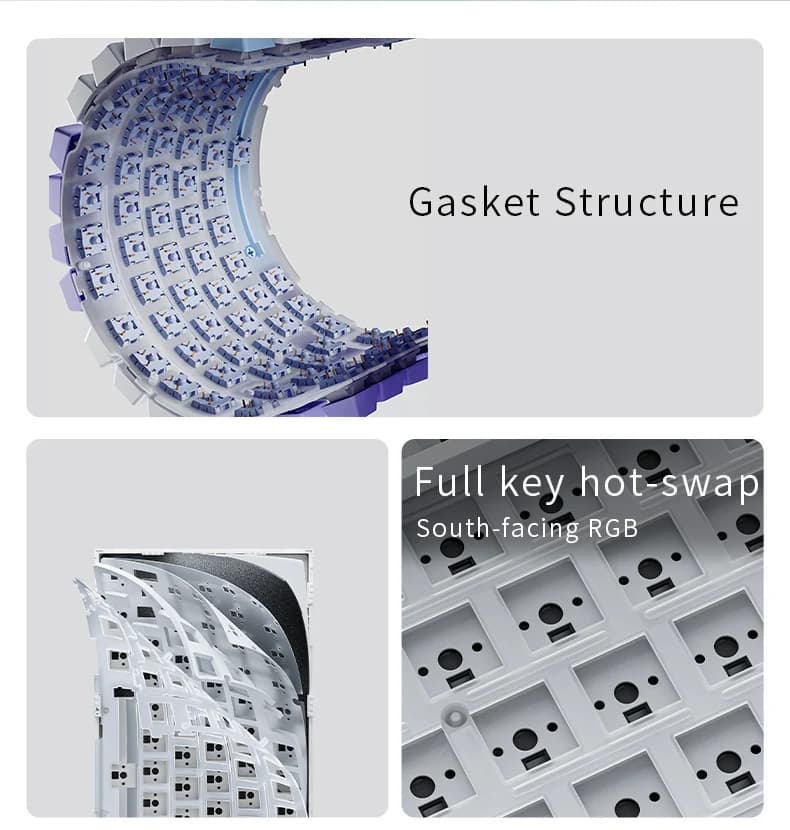 لوحة مفاتيح ميكانيكية لاسلكية AJAZZ AK820 للألعاب، قابلة للتبديل السريع، تخطيط 75%، اتصال ثلاثي الأوضاع - 6