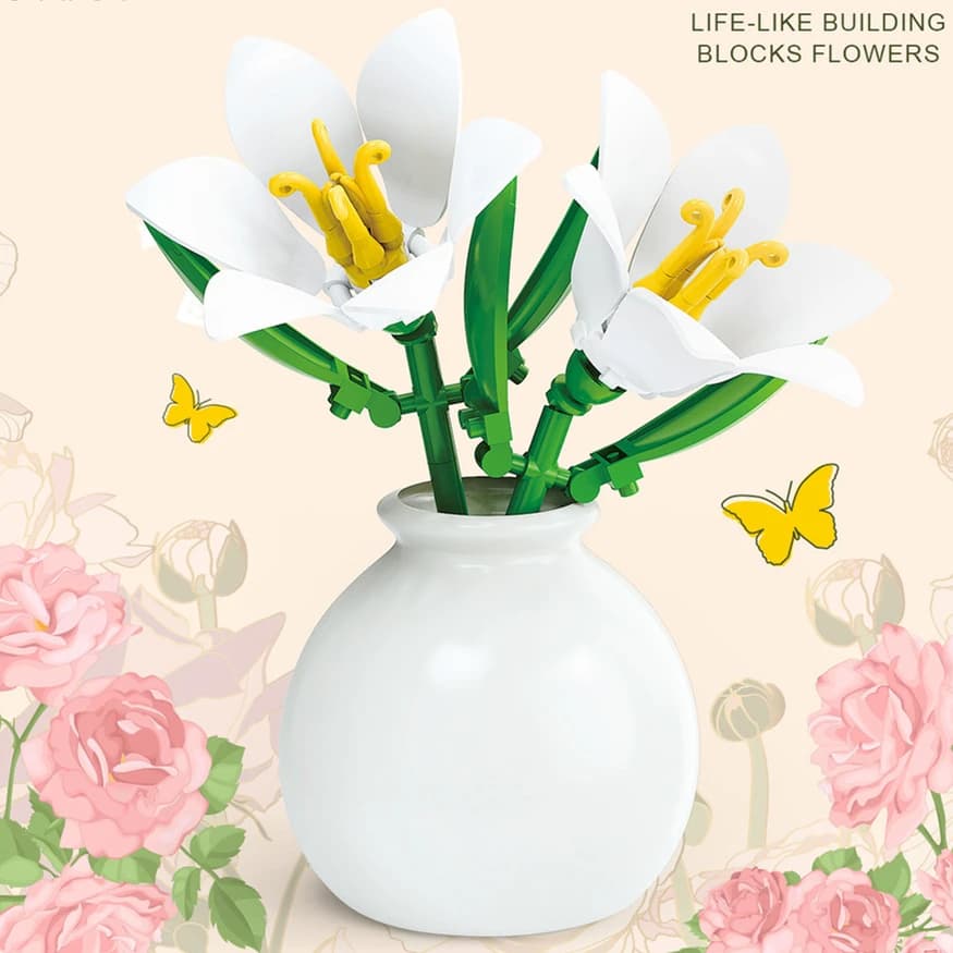 DIY MOC Flowers Bouquet Rose Sunflower Succulents Bonsai Vase Gardens Romantic Building Blocks Model Bricks Sets Kits Toys - 3