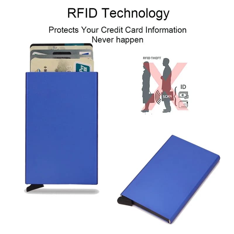 محفظة ذكية مع حماية RFID، حامل بطاقات معدني رقيق، محفظة صغيرة سوداء للرجال والنساء - 4
