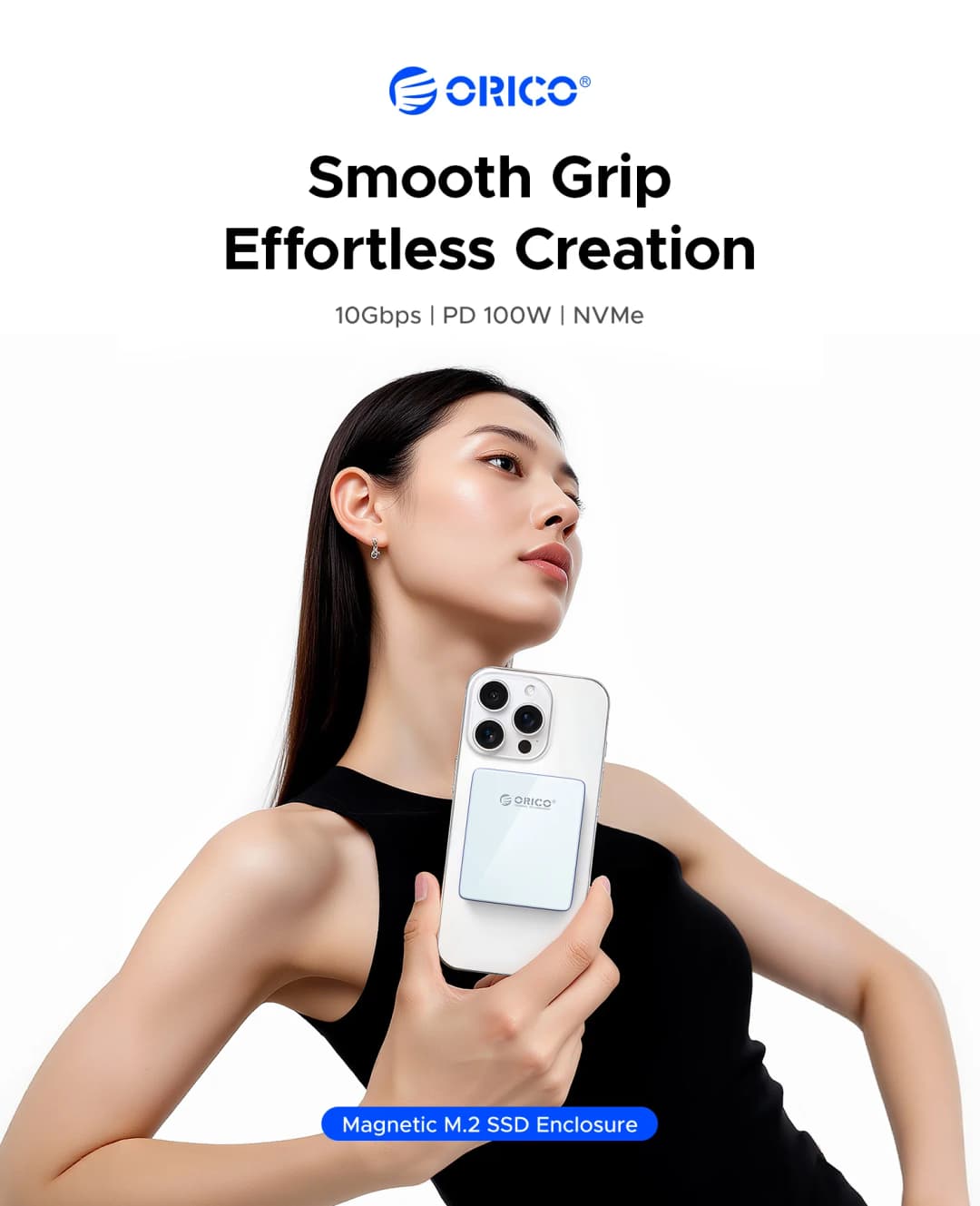 علبة خارجية ORICO لـ SSD M.2 NVMe مغناطيسية مع قارئ بطاقات TF ومنفذ شحن PD 100W - 2