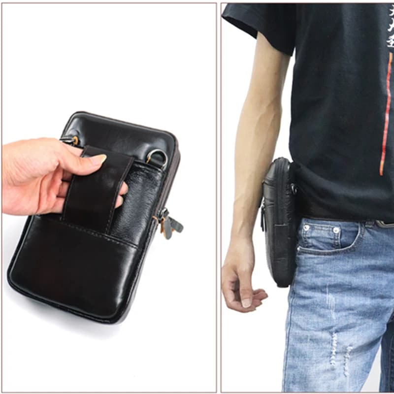 New Men's Genuine Leather Waist Packs Bag Phone Pouch Bags Men Handbag Bag Small Chest Shoulder Belt Bag Crossbody Leather Bags - 4