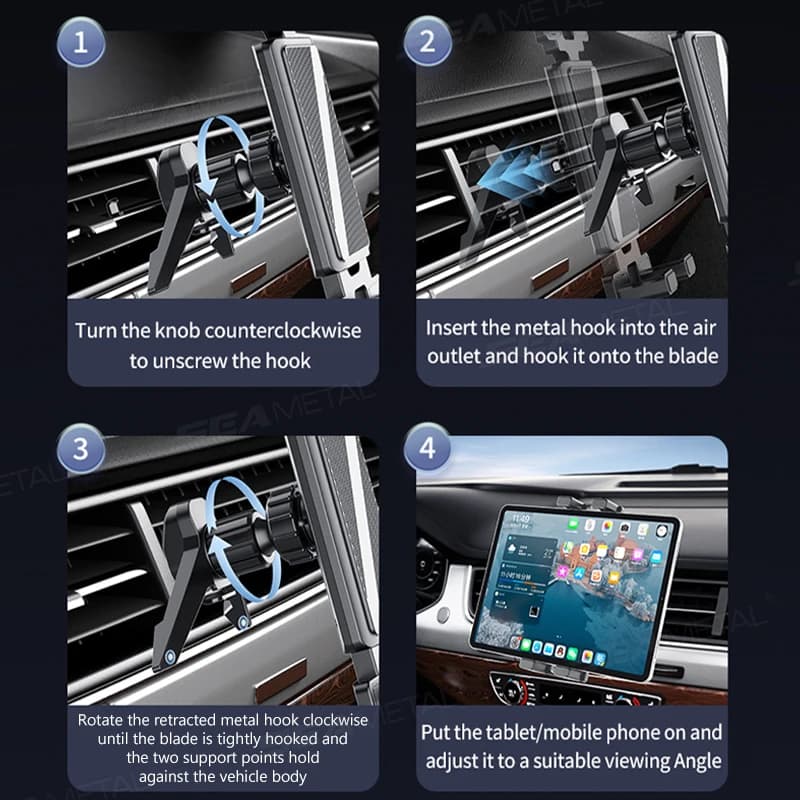 SEAMETAL Car Air Vent Tablet Holder Universal Air Outlet Phone Mount 360 Rotation Stable Phone Holder Universal for 4.7-12.9 in - 5