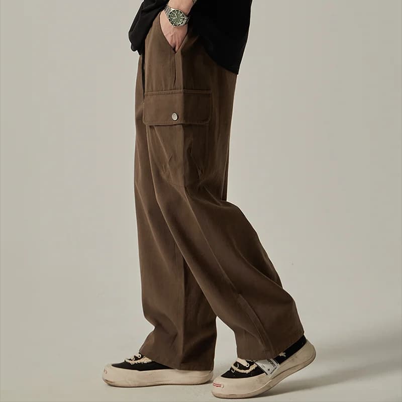 Men's Sweatpants 2025 Spring Autumn Vintage Japanese Wide Leg Straight Loose Button Big Pockets Cargo Pants Drawstring Trousers - 3
