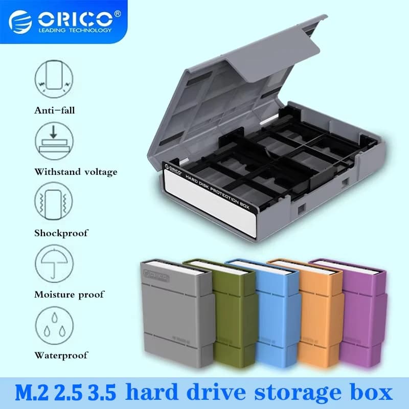 ORICO صندوق حماية SSD M.2 صندوق صلب مع ملصق لأقراص 2.5/3.5 بوصة صندوق تخزين مضاد للماء