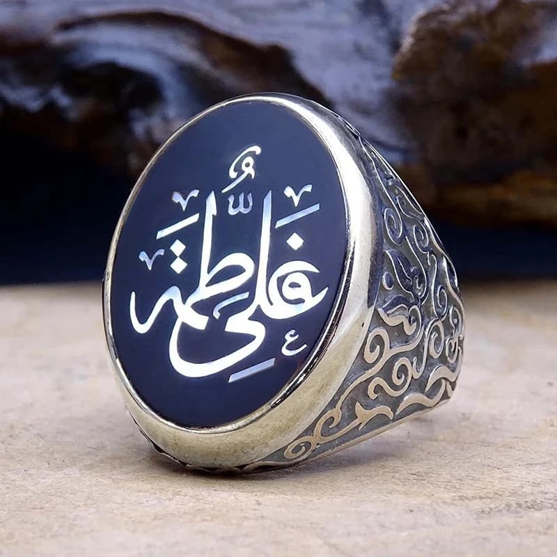 خاتم رجالي من هويتان بتصميم عربي مع نقوش الخط العربي، إكسسوارات أصابع مميزة للحفلات من المجوهرات المعدنية - 2