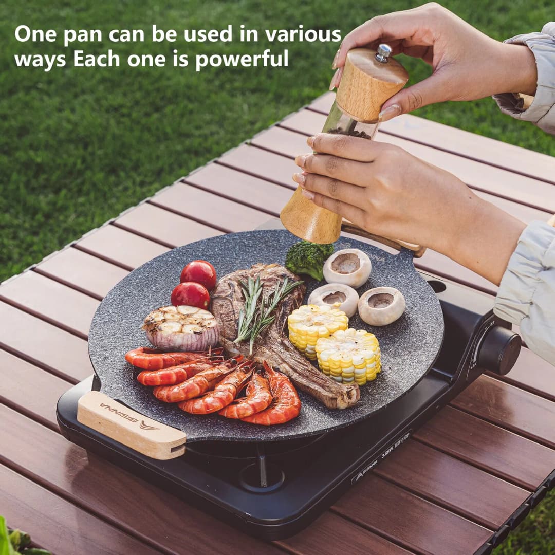 BISINNA 30CM Outdoor BBQ Grill Pan Non Stick Stovetop Baking Tray Korean Roastig Grill Plate Camping Equipment - 2