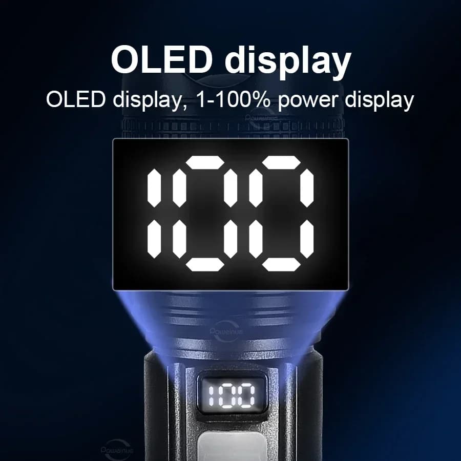 كشافات LED عالية الطاقة كشاف تكتيكي مع ضوء عرض شحن USB مصباح يدوي للتكبير في حالات الطوارئ والتخييم والصيد في الهواء الطلق - 2