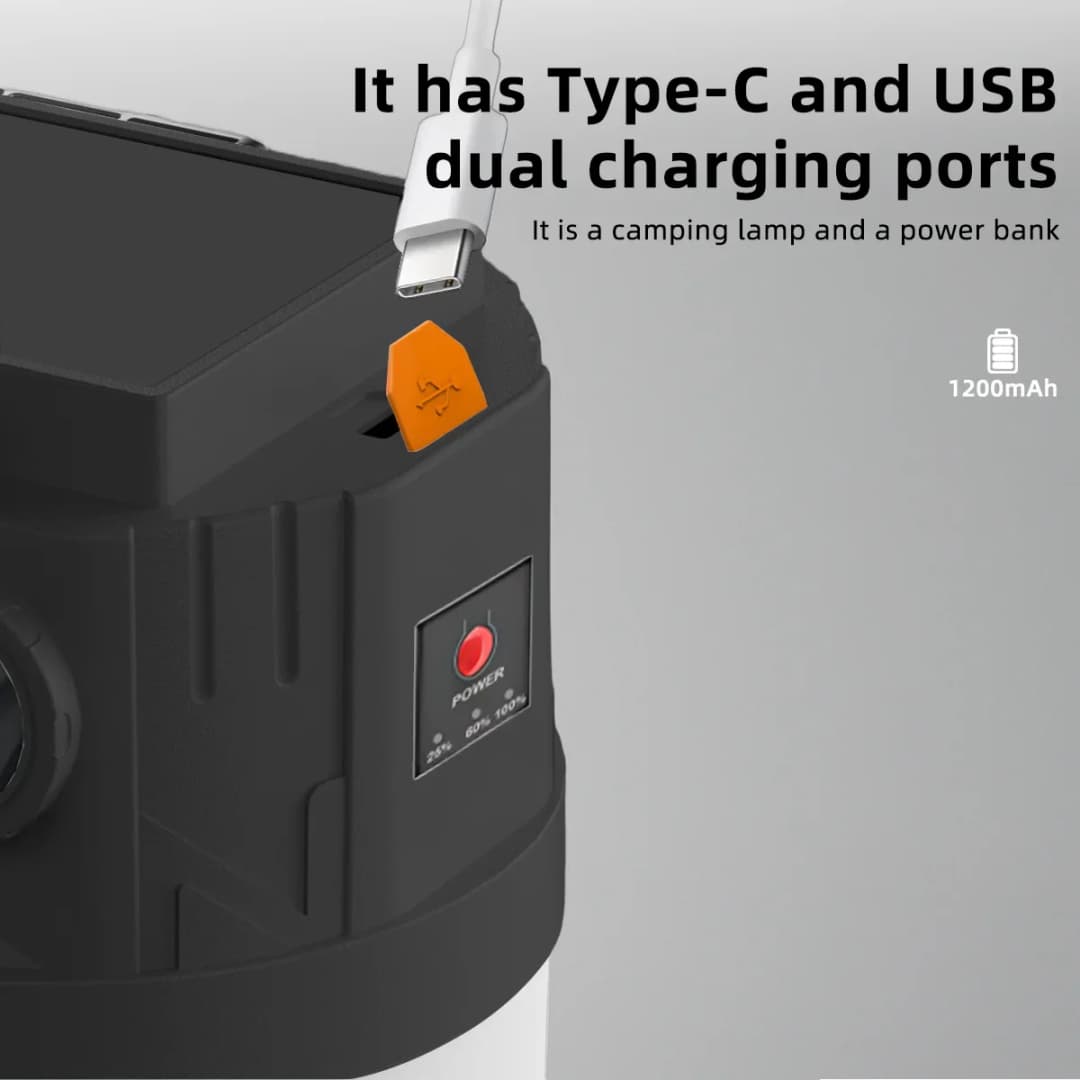 مصباح معلق كروي يعمل بالطاقة الشمسية مع خطاف، مصباح تخييم محمول متعدد الوظائف، لمبة LED قابلة لإعادة الشحن عبر USB - 5