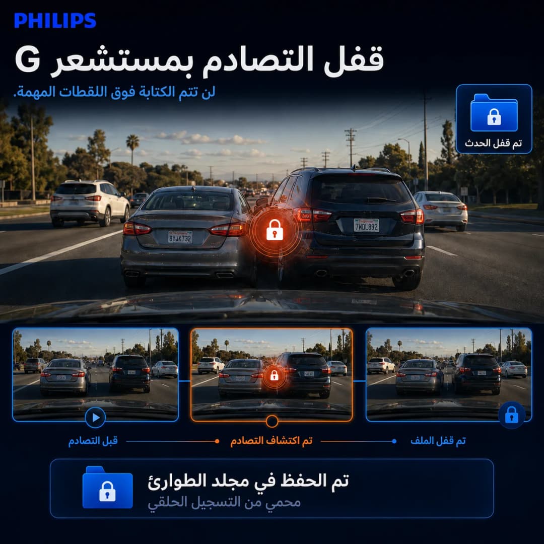 كاميرا سيارة PHILIPS Dash Cam B02 بدقة 4K+1K HDR مزدوجة أمامية وخلفية واي فاي 2.4GHz و5GHz GPS مراقبة الوقوف 24 ساعة تحكم عبر التطبيق - 5