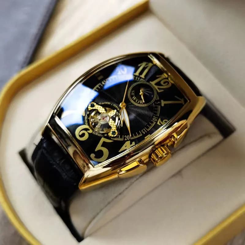 Luxury Automatic Mechanical Watch for Men Sports Watches Tourbillon Skeleton Military Male Clock Cool Tonneau Man Wristwatch - 3