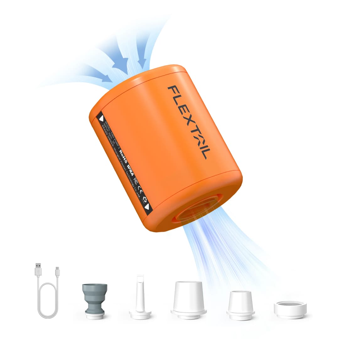 مضخة هواء كهربائية FLEXTAIL TINY PUMP 2/2X - 4kPa محمولة للتخييم لأسرة الهواء وألواح النوم وأكياس التفريغ