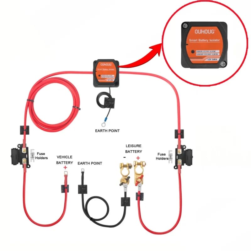 3/5/7M VEVOR Split Charge Relay Kit Voltage Sensitive 12V 140A VSR Ready Made Leads Durable Power Relay ATVs UTVs RV Camping Van