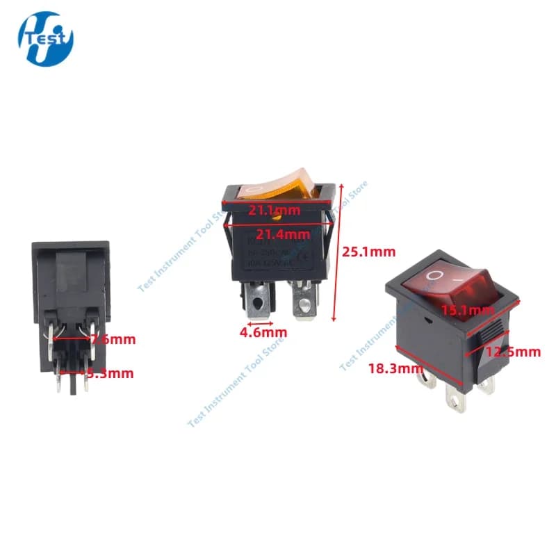 مفتاح روكر KCD1 للسيارة والقارب 6A/10A 250V/125V تيار متردد تشغيل/إيقاف مع إضاءة LED 220V - 5