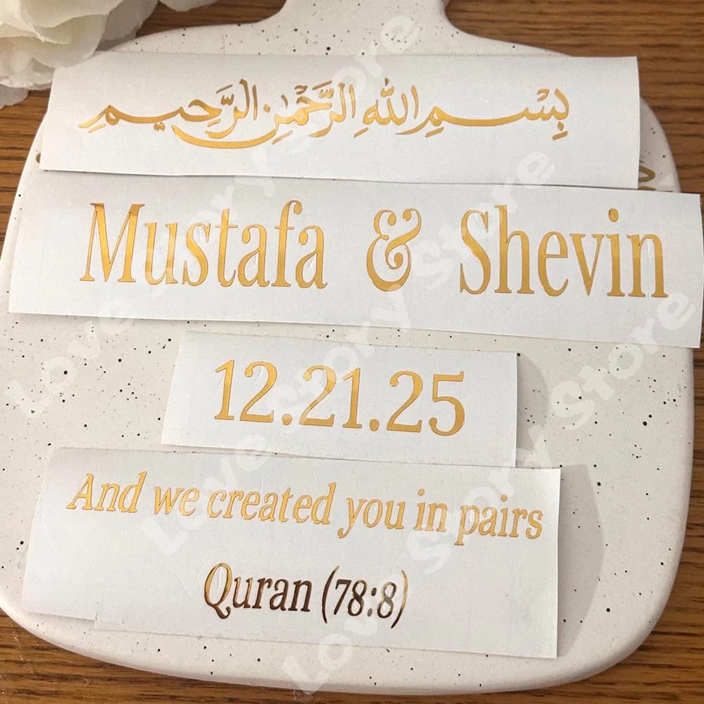 Personalized Sign Vinyl Sticker Name Decal for Mirror Ring Plate Board Engagement Wedding Nikkah Gift Decor Islamic Arabic Label - 2