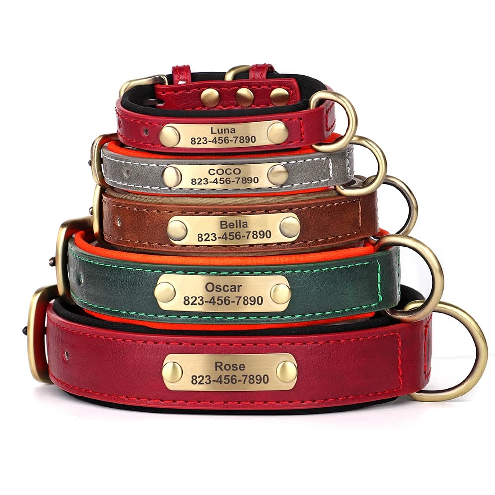 Personalized Dog Collar Custom Engraved PU Leather Dog Collars Free Engraving ID Tag Nameplate For Small Medium Large Dogs - 3