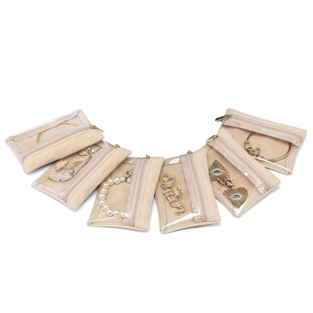 Portable Jewelry Storage Bag Earrings Necklace Velvet Zipper Pouch Travel Watch Ring Organizer Clear Water-Proof Dustproof Bag - 6