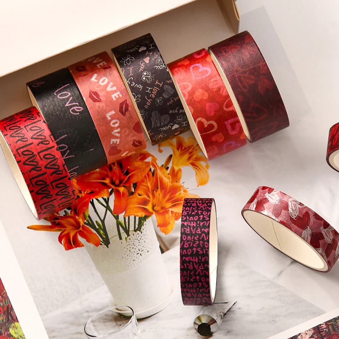 مجموعة أشرطة واشي ليوم الحب، أدوات مكتبية، أشرطة لاصقة زخرفية رومانسية DIY لتزيين الغرف والحفلات والمهرجانات - 4
