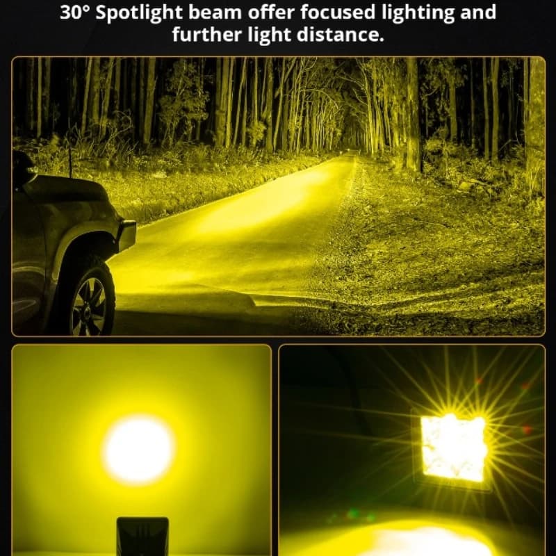 AUXBEAM إضاءة قيادة LED مربعة 2 بوصة 3000 كلفن/6500 كلفن مصباح كشاف مع تسخير لشاحنات البيك آب والطرق الوعرة - 4