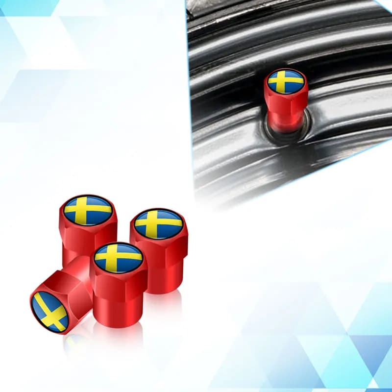 أغطية صمامات هواء الإطارات بشعار اختبار الموظ/العلم السويدي لسيارات فولفو V40 V60 XC40 XC60 XC90 C30، 4 قطع - 3