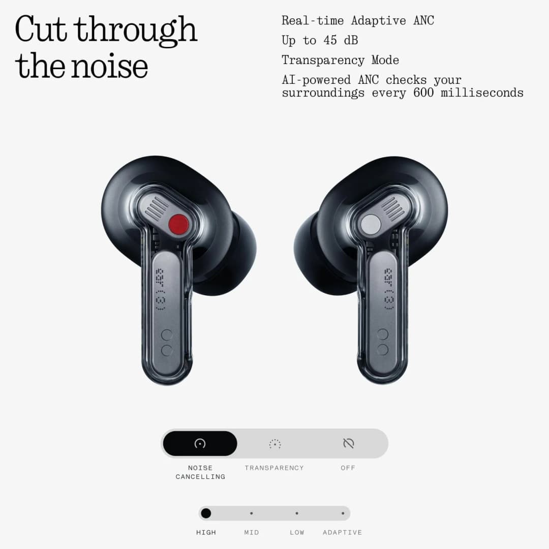 سماعات Nothing Ear (3) لاسلكية، ميكروفون فائق، إلغاء ضوضاء نشط هجين 45dB، بلوتوث، 6 ميكروفونات - 2