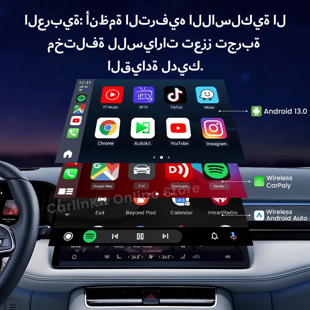 صندوق تلفزيون Carlinkit Android 13 LED 8+128GB CarPlay محول Android Auto لاسلكي يدعم Youtube Netfilx IPTV Spotify GPS - 2