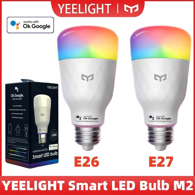 Yeelight Smart LED Bulb M2 Multicolor E26/E27 Bluetooth Connection 1700K-6500K Voice Control 1000 Lumens works with Ok Goolge