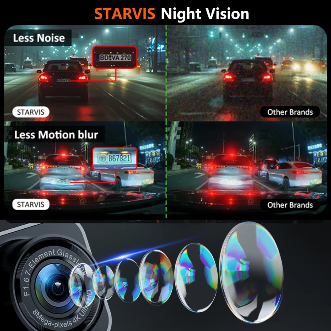 كاميرا سيارة بدقة 4K، واي فاي، كاميرا أمامية وخلفية، صندوق أسود، تسجيل 24 ساعة، وضع وقوف السيارات - 5