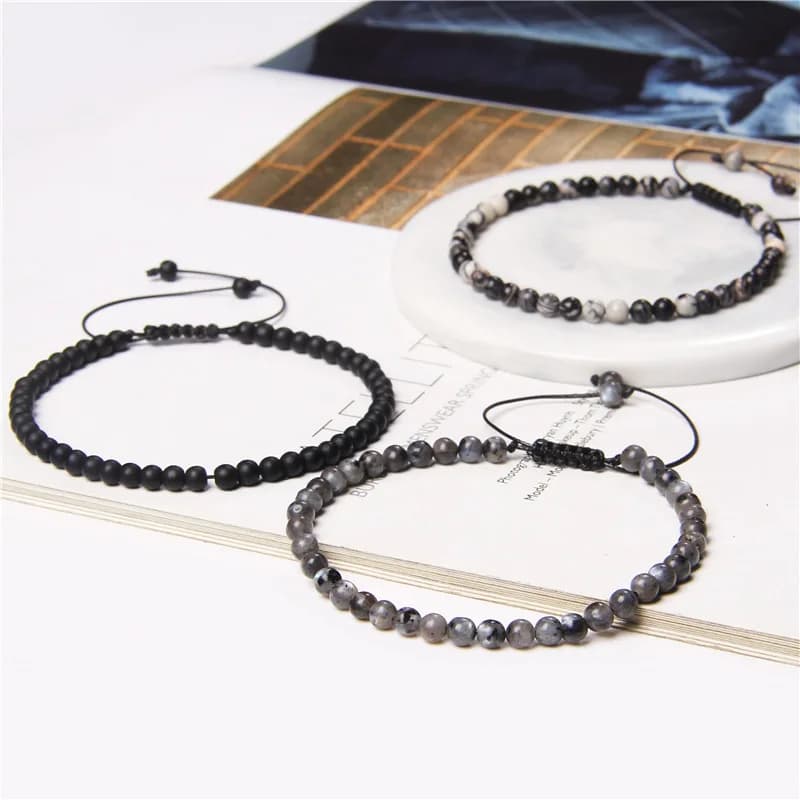Fashion 4mm Natural Stone Bracelet Men Women Handmade Braided Adjustable Braclet Small Tiger Eyes Howlite Agates Beads Braslet - 3
