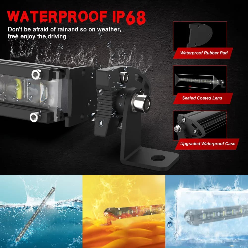 شريط إضاءة LED فائق 6D 8" 14" 20" بوصة مصباح ضباب القيادة إضاءة عمل 4x4 شريط LED للدراجات النارية الطرق الوعرة SUV ATV الجرار - 5