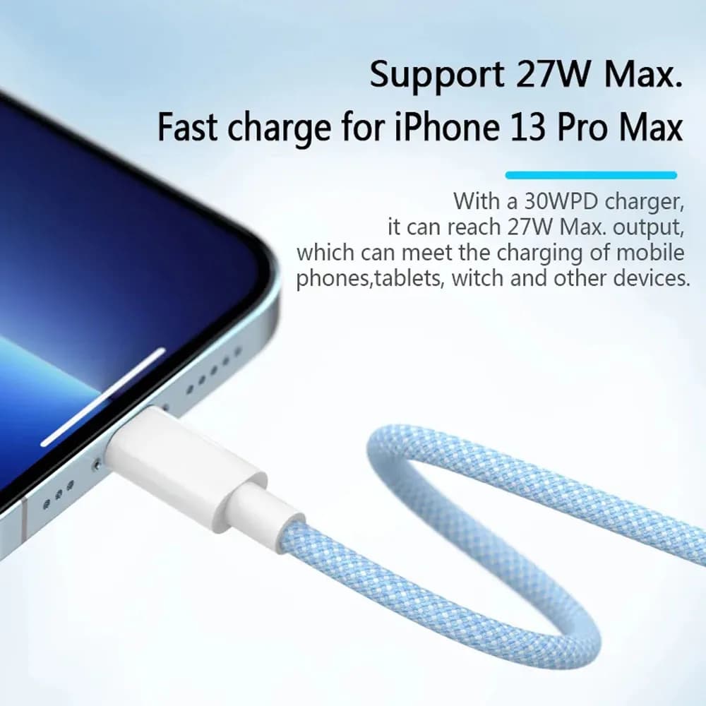 كابل PD 20 واط USB C لهاتف iPhone 14 و13 و12 و11 Pro Max وXs و8 Plus وسلك iPad بشحن سريع 3A وكابل بيانات Type C لهاتف iPhone - 2
