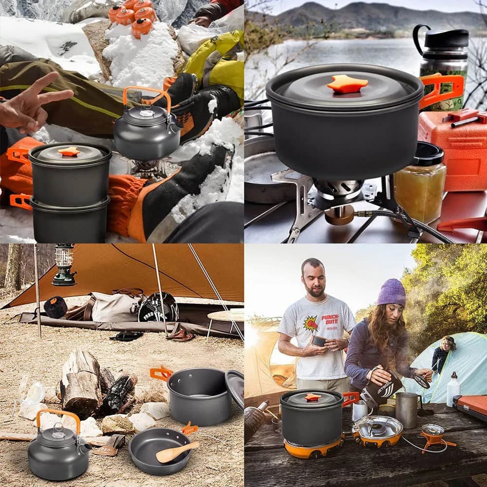 1PCS Camping Cookware Kit Outdoor Cooking Set Aluminum Pot Equipment Travel Tableware Kitchen for Hiking Picnic BBQ - 6