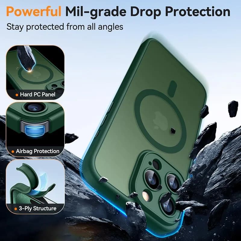 حافظة هاتف فاخرة غير لامعة لـ iPhone 16 15 14 13 12 11 Pro Max Plus 17 Air لـ Magsafe غطاء مغناطيسي شفاف غير لامع - 5