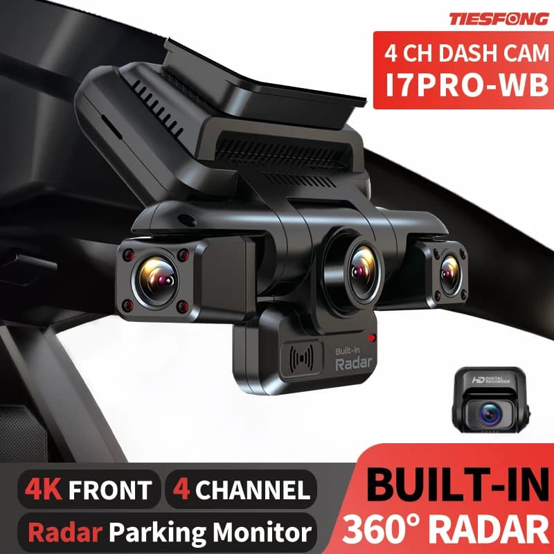 TiESFONG i7pro-WB 4K 4CH GPS Dash Cam for Car 360 DVR Camera 24H Parking Mode WiFi Auto Video Recorder IR Night Vision G-sensor