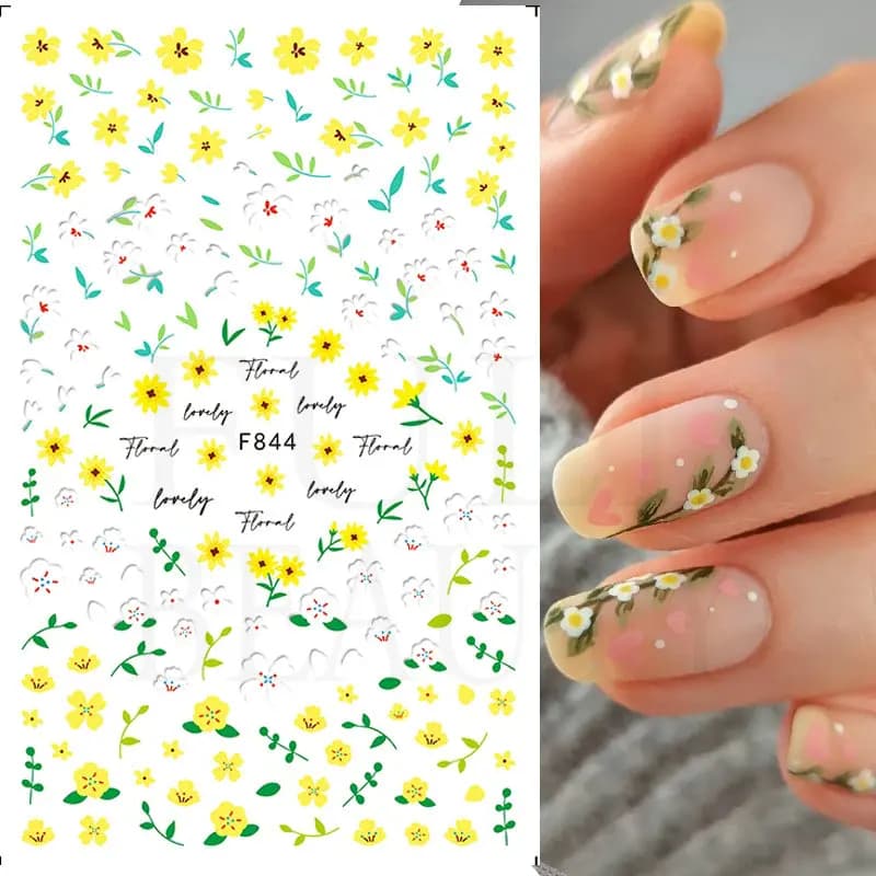 الربيع الطازجة الزهور 3D لاصق ملصق مسمار الفن لوازم عباد الشمس روز مسمار ملصق البرنز يترك مسمار ملصقات فنية - 2