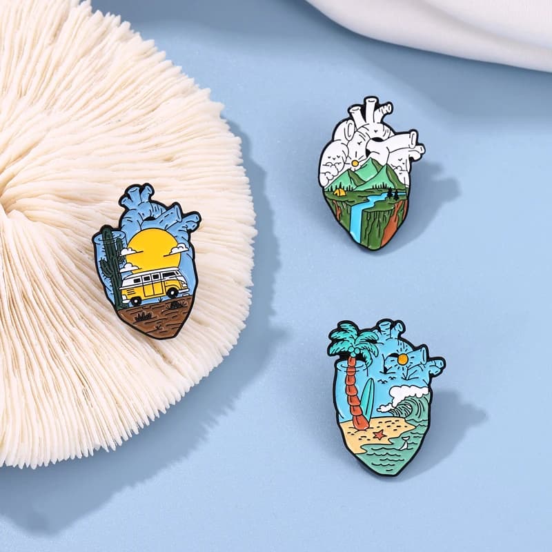 Camping Scenery Heart Enamel Pin Organ Beach Mountain Hiking Brooch Lapel Pin Sweater Backpack Hat Accessories Jewelry Wholesale - 5
