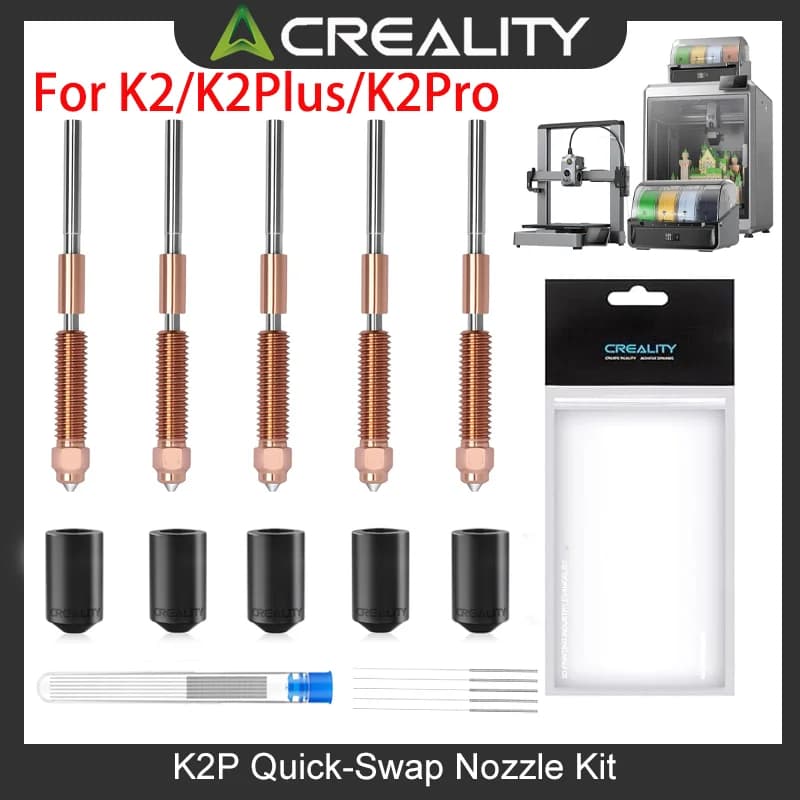 مجموعة فوهات استبدال سريع Creality الرسمية K2P لـ K2/K2Pro/K2plus، طابعة Creality Hi ثلاثية الأبعاد، مع فوهات فولاذ مقسى 0.2 و0.4 و0.6 و0.8 و1.0 مم