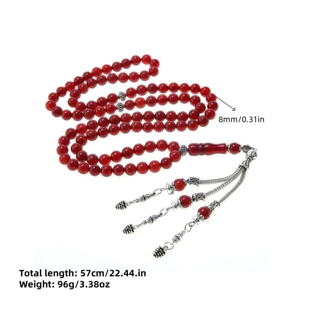 99 pieces of 8mm natural red agate round bead necklace Muslim rosary beads, Middle Eastern men and women high-end Tesbiha bracel - 5