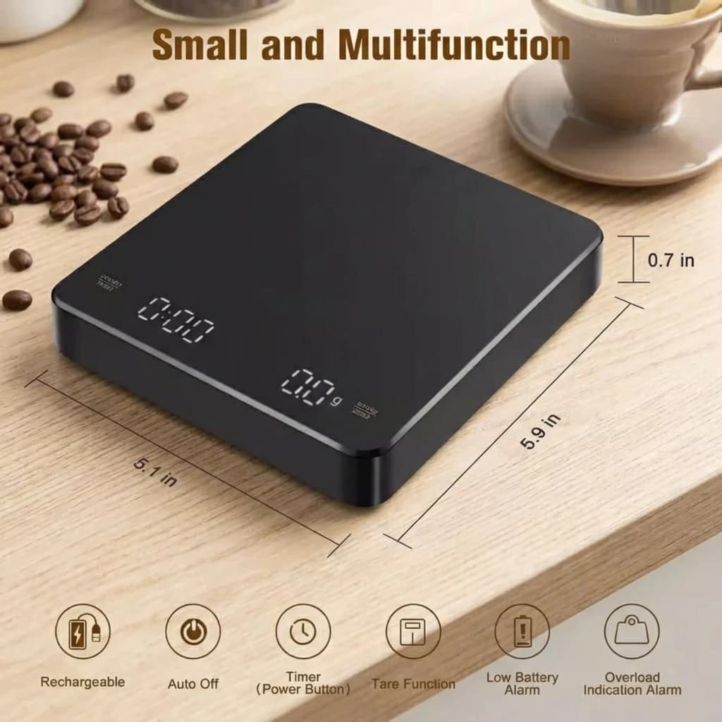 ميزان مطبخ رقمي بشاشة LED مع مؤقت USB، دقيق حتى 3 كجم/0.1 جرام لوحدات الأونصة/جرام/مل، مثالي للإسبريسو - 6