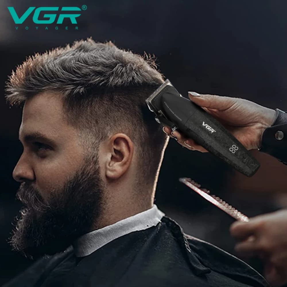 ماكينة قص شعر VGR احترافية لاسلكية 9000 دورة في الدقيقة ماكينة قص شعر قابلة لإعادة الشحن ماكينة قص شعر معدنية للرجال V-640 - 5