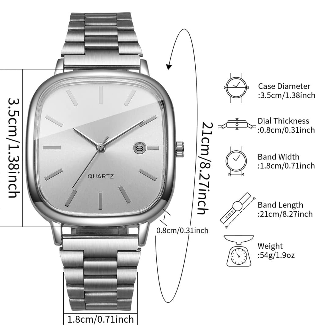 2PCS Fashion Square Dial Couple's Wristwatches Men Women Casual Daily Calendar Watch Relojs (Without Box) - 5