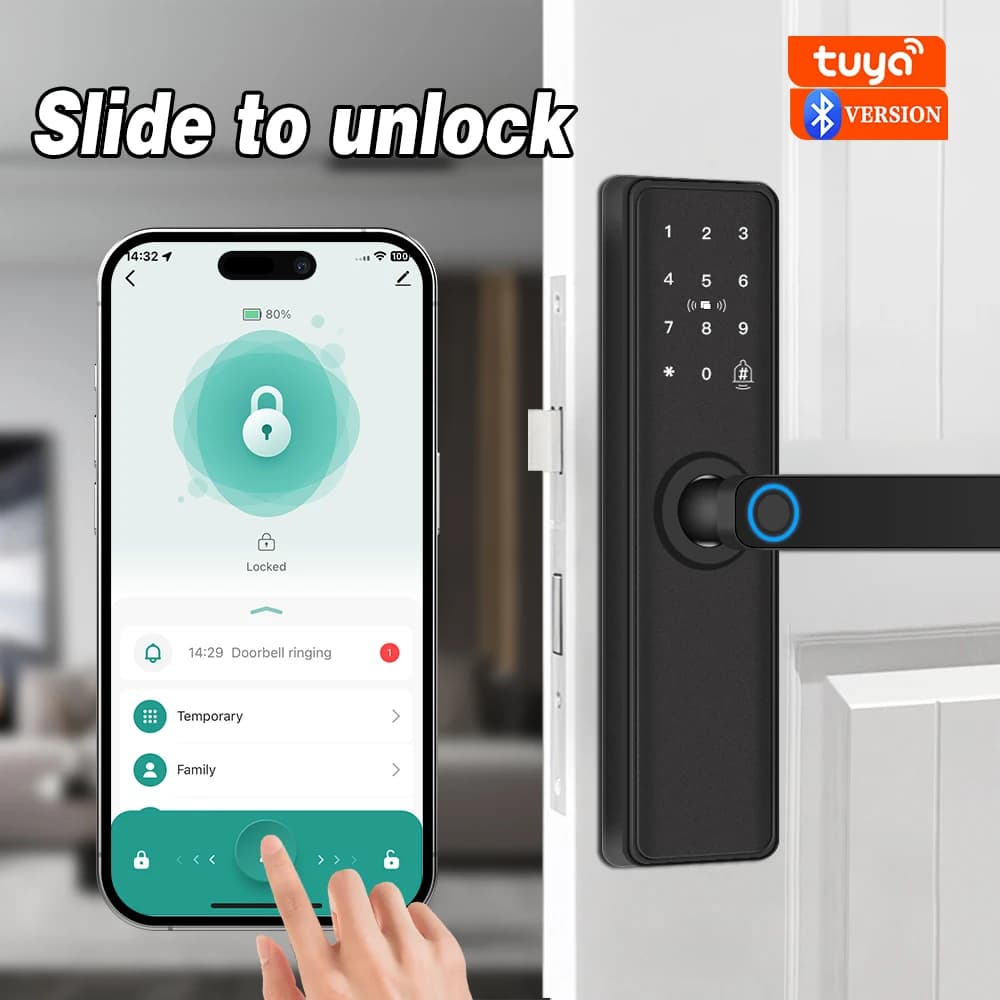 قفل باب إلكتروني ببصمة الأصبع تيا بلوتوث قفل باب خشبي ذكي قفل رقمي مع تطبيق تيا فتح ببصمة الأصبع أو البطاقة أو المفتاح - 3