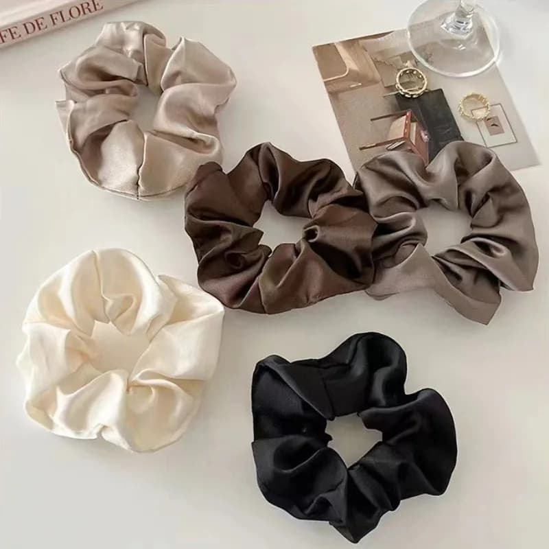 قطعة واحدة ربطات شعر حريرية ساتان مرنة ربطات شعر لون موحد إكسسوارات شعر للنساء والفتيات ربطات ذيل حصان