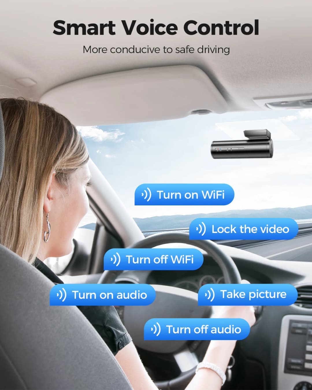 كاميرا سيارة AZDOME M300S بدقة 4K + 1080P مزدوجة مع واي فاي ونظام تحديد المواقع ADAS، جهاز تسجيل فيديو رقمي مع وضع ركن السيارة 24 ساعة ورؤية ليلية - 3