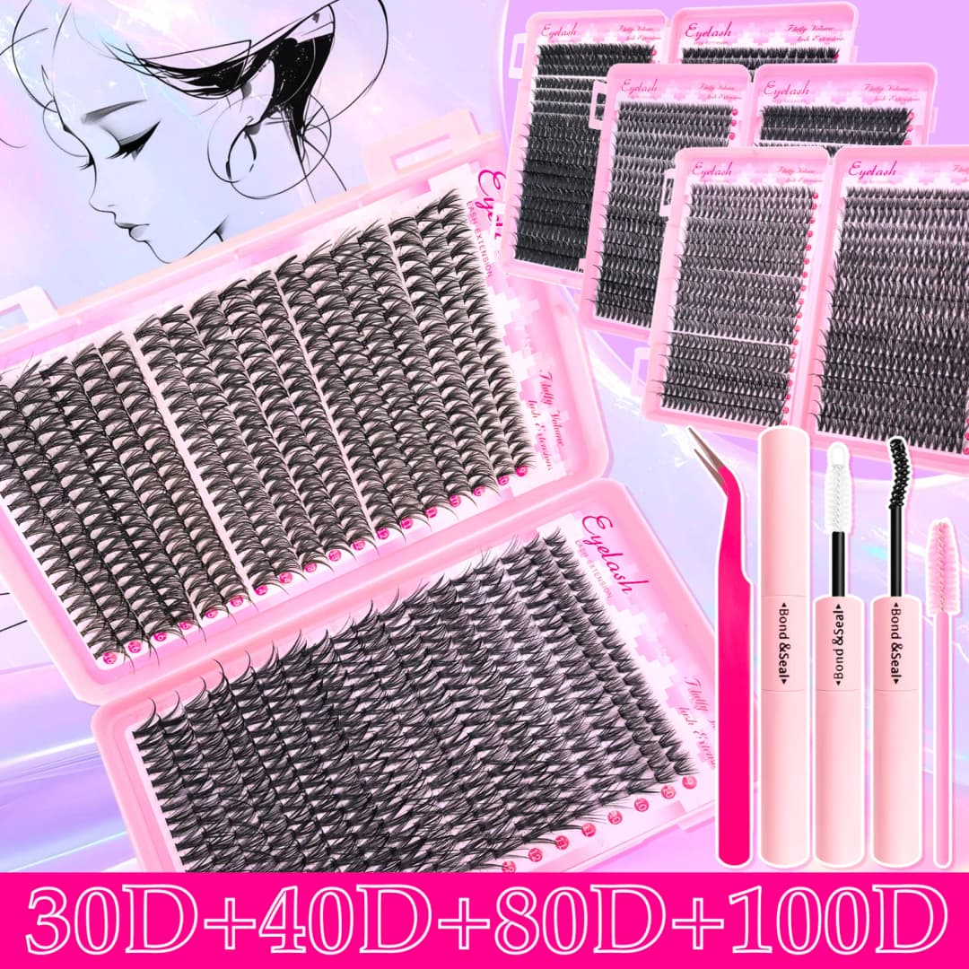 720/200pcs eyelash Extension Kit Fluffy Eyelash Extension kit with Lash Bond and Seal Lash Tweezers Thick Lash Clusters Wispy - 4