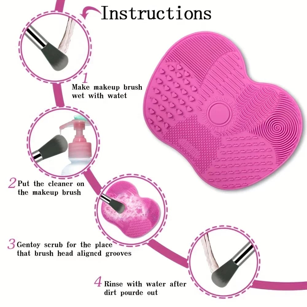 For Effective Cosmetic Tool Cleaning  Silicone Apple-Shaped Makeup Brush Cleaner Pad With Suction Cup 1Pc - 4