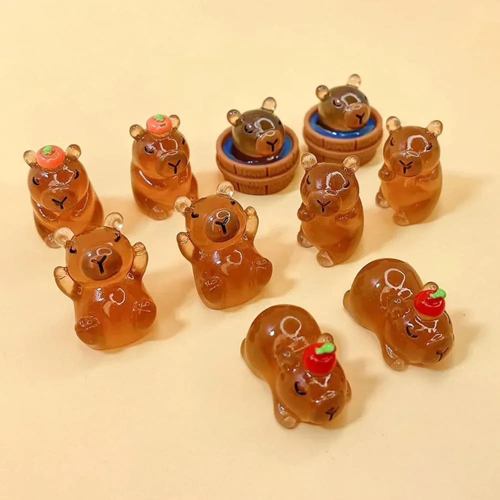 10/20pcs Luminous Capybara Mini Resin Animals Figurines,Glow At Night Outdoor Craft Decor for Miniature DIY Garden Accessories - 5