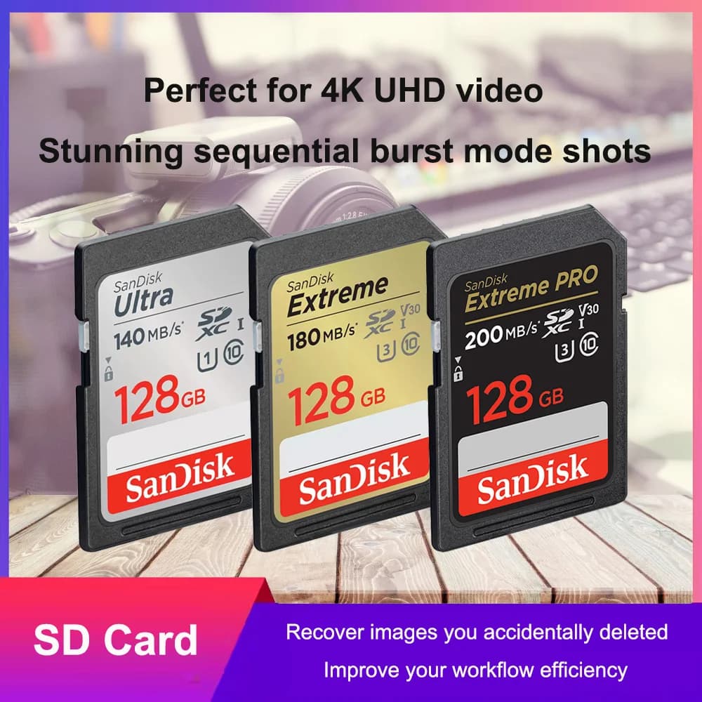 SanDisk Ultra/Extreme/Extreme PRO SD Card 32GB SDHC UHS-I 64GB/128GB 256GB SDXC UHS-I full size SD Card for camera Full HD video