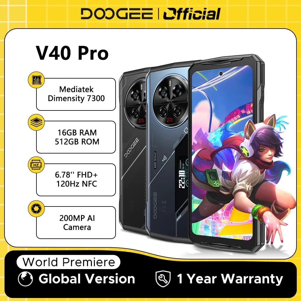 العرض الأول عالمياً DOOGEE V40 برو 5G هاتف متين 6.78" 16GB+512GB هواتف ألعاب Dimensity 7300 كاميرا 200MP الذكاء الاصطناعي 8680mAh أندرويد 14