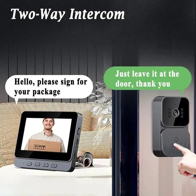 جرس باب ذكي WiFi 2.4G لاسلكي، كاميرا إنتركوم فيديو، رؤية ليلية، شاشة HD 4.3 بوصة لأمان المنزل والشقة - 3